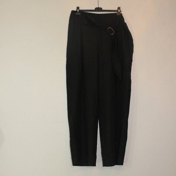 Vince. Black Trousers plus size pull on size zip front belt brown buckle sz 16 - Picture 2 of 9